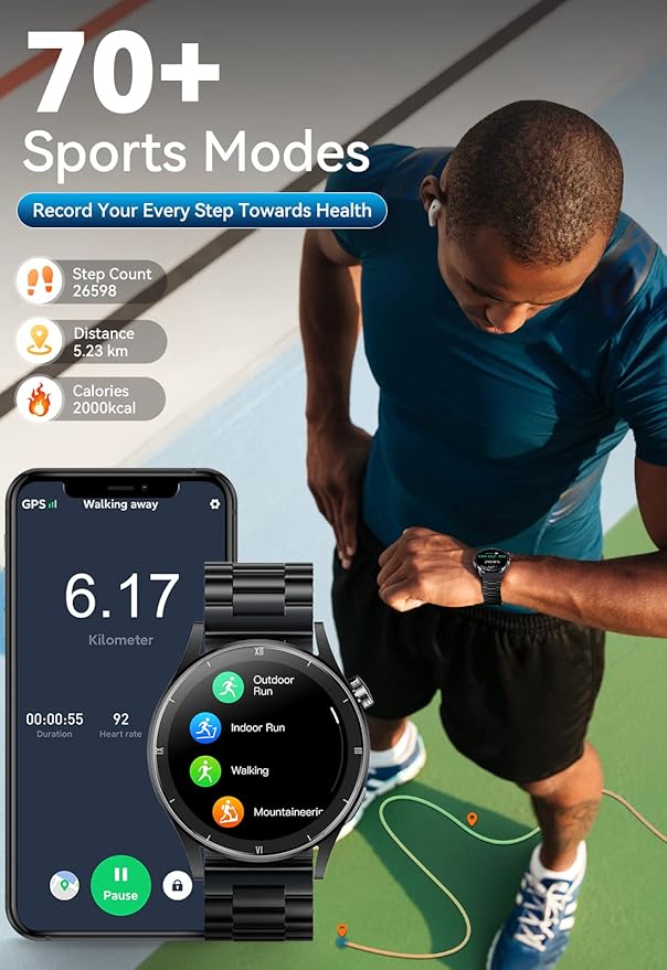 Smartwatch Hombre 1.32'' HD – Manos Libres, Fitness Tracker y Monitor