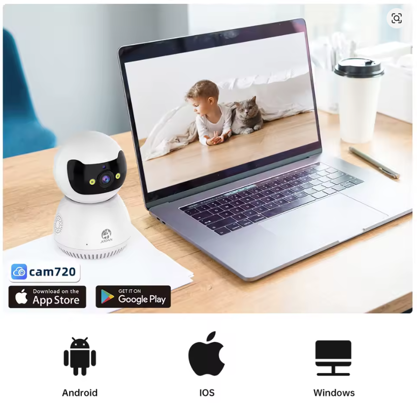 Cámara IP PTZ 5MP Jooan, monitor de bebé Wifi 5G, vigilancia inteligente con seguimiento automático y visión nocturna a color.