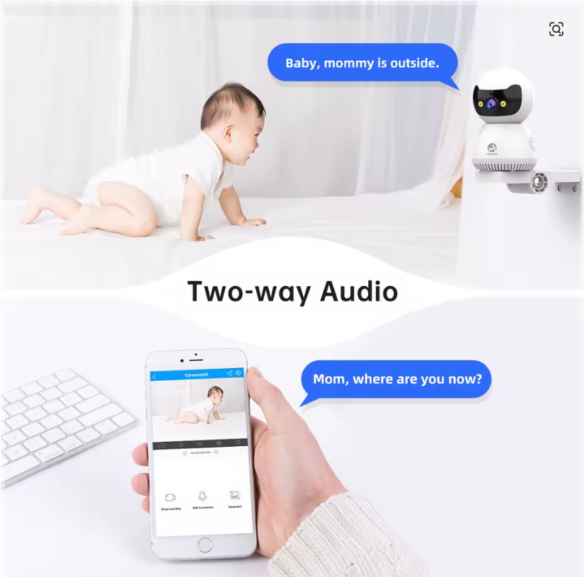 Cámara IP PTZ 5MP Jooan, monitor de bebé Wifi 5G, vigilancia inteligente con seguimiento automático y visión nocturna a color.